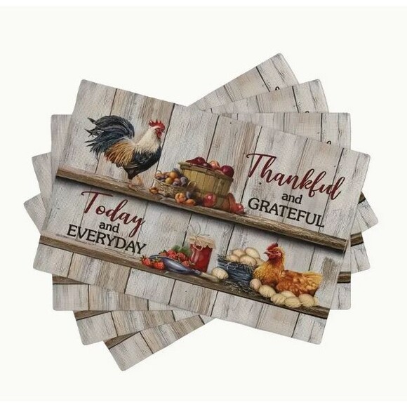 4-Piece Placemat Set Woven Polyester 12x18in Thankful and Grateful - Picture 1 of 2